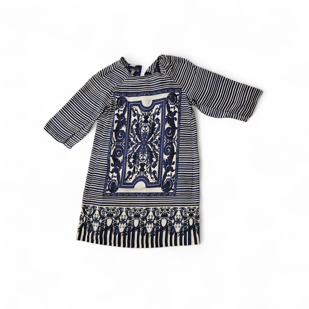 Muse Navy and White Long Sleeve Dress